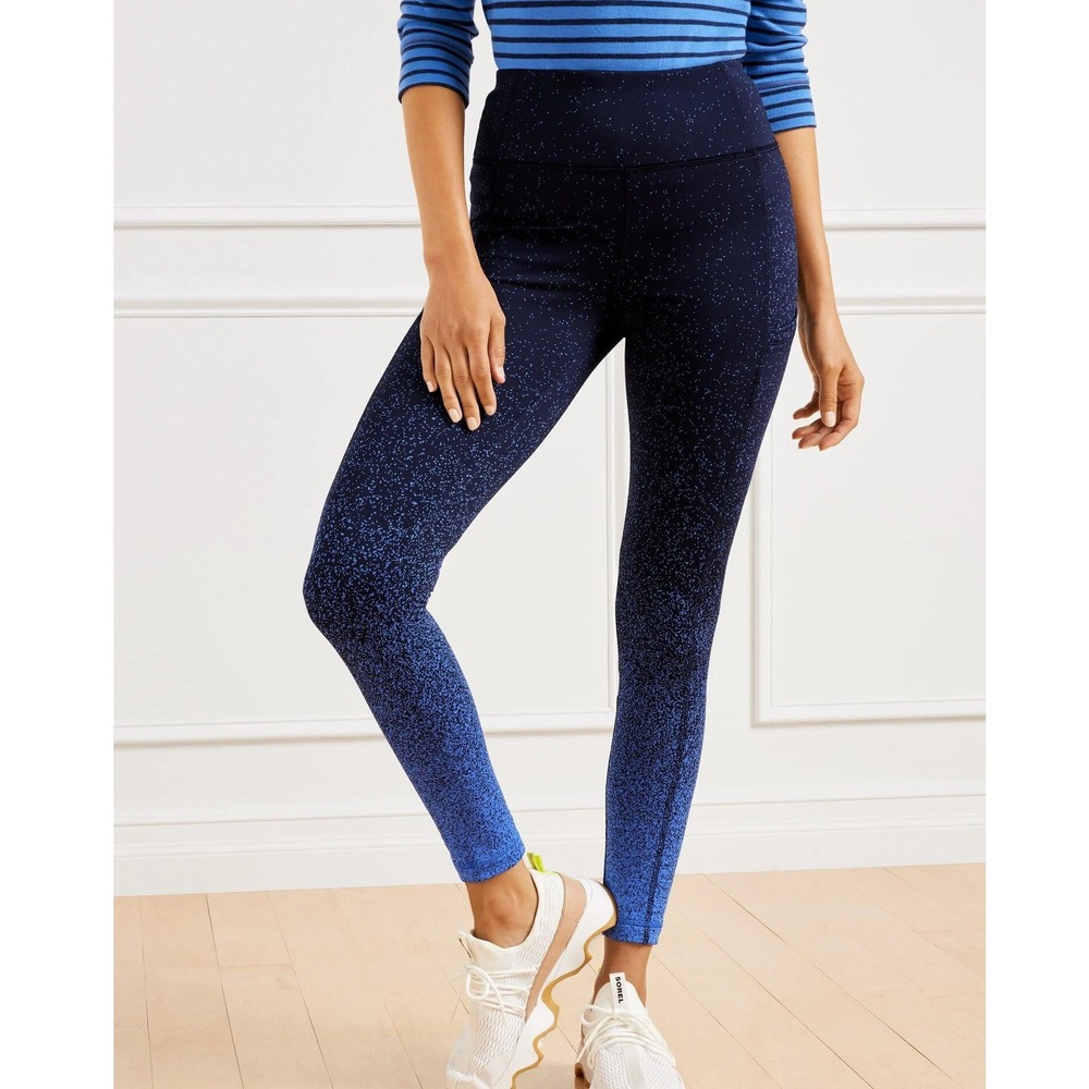 T by Talbots Ombré Jacquard High‎ Waist Leggings Womens Petite Blue Black Pocket